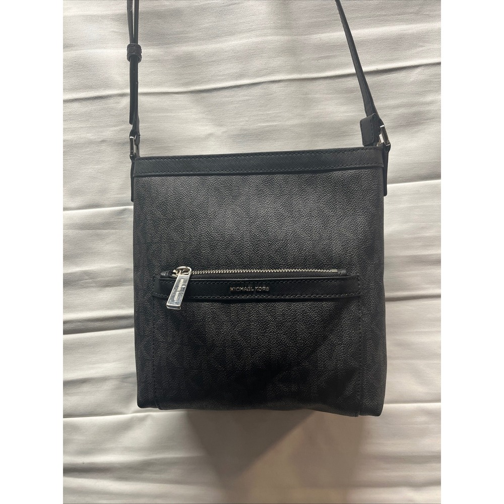 Michael Kors Black MK Signature Logo Jacquard Crossbody Bag